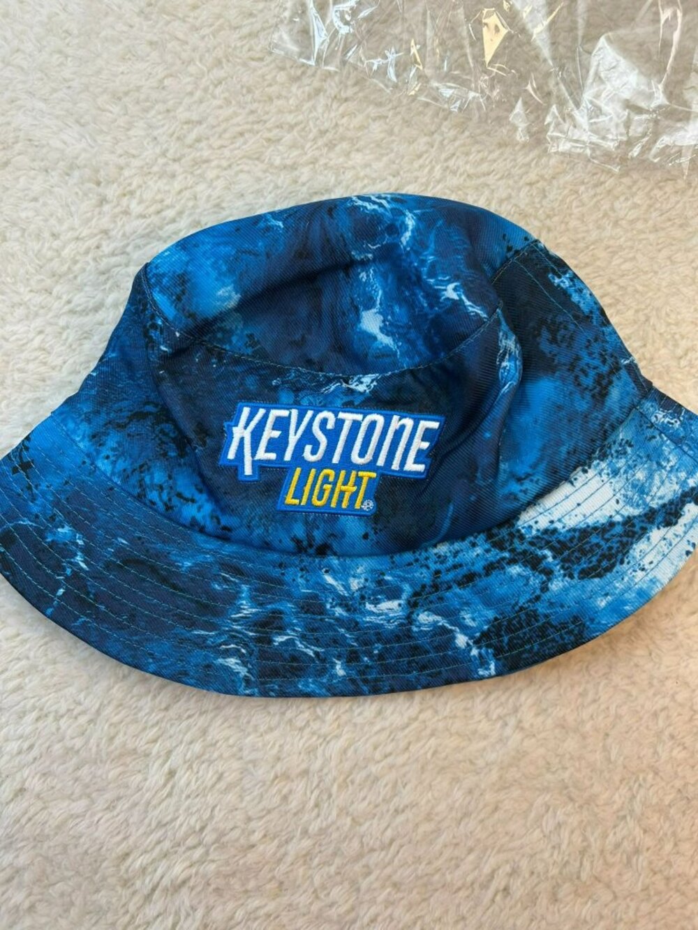 Keystone Light Fishing Bucket Hat Blue Water Print Fits All Polyester/Spandex Ne